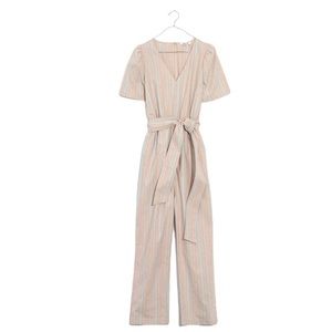 Madewell Striped Puff-Sleeve Tapered Jumpsuit New Size 6
